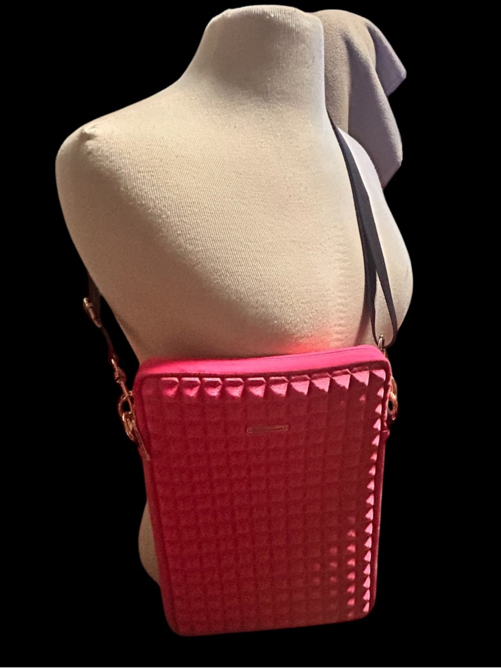 Rebecca Minkoff Hot Pink Crossbody Studded Quilted iPAD Bag EUC